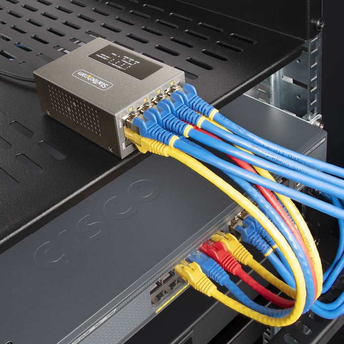 StarTech 4-Port Multi-Gigabit PoE++ Injector, 5/2.5/1G Ethernet (NBASE-T), PoE/PoE+/PoE++, Wall/DIN Rail Mountable, TAA