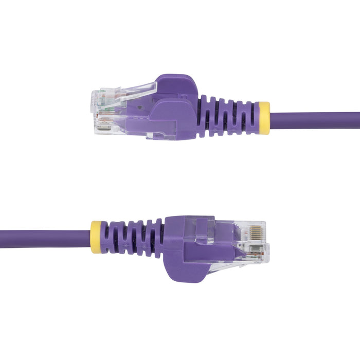 StarTech.com 2.5m Purple Slim CAT6 Ethernet Cable, Snagless, 100W PoE, UTP, LSZH, 28AWG Pure Bare Copper Wire, Slim RJ45 Network Patch Cord w/Strain Reliefs, Individually Tested, 2.5 m, Cat6, U/UTP (UTP), RJ-45, RJ-45, Purple