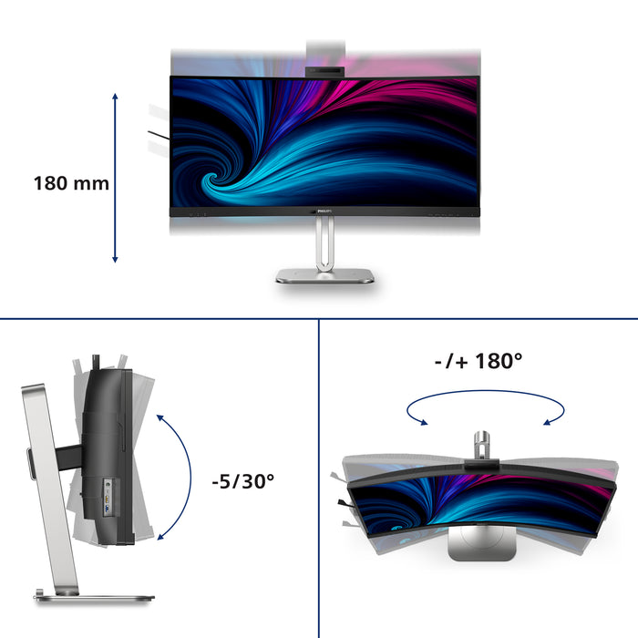 Philips 6000 series 34B2U6603CH/00, 86.4 cm (34"), 3440 x 1440 pixels, Wide Quad HD, LCD, 4 ms, Grey