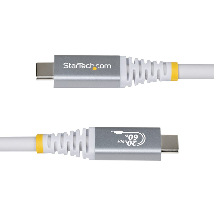 StarTech.com 3m (10ft) USB4 Cable, 20Gbps, USB-IF Certified USB-C Cable, 60W PD, 4K 120Hz DP 2.1, TPE Jacket, White USB-C Cord, 3 m, USB C, USB C, USB4 Gen 2x2, 20 Gbit/s, White