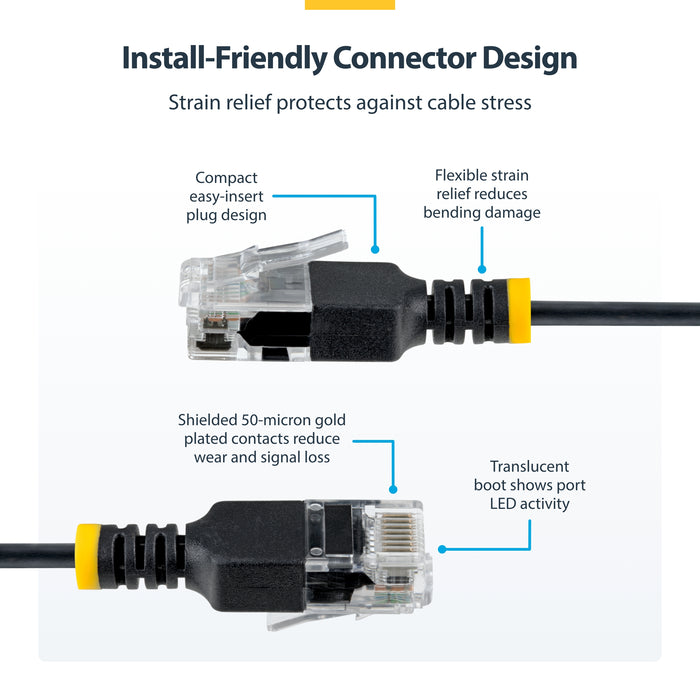 StarTech.com 4m Black Ultra Slim Cat6A Ethernet Cable, UTP, Pure Bare Copper Wire, 34AWG Slim RJ45 Network Patch Cord, Individually Tested, 4 m, Cat6a, U/UTP (UTP), RJ-45, RJ-45, Black