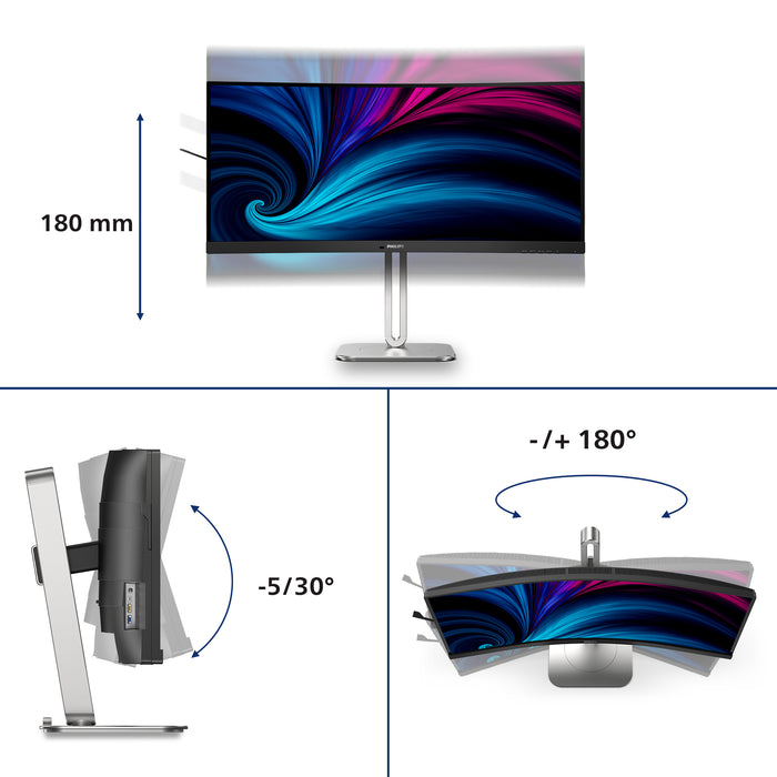 Philips 5000 series 34B2U5600C/00, 86.4 cm (34"), 3440 x 1440 pixels, Dual QHD, LCD, 4 ms, Grey
