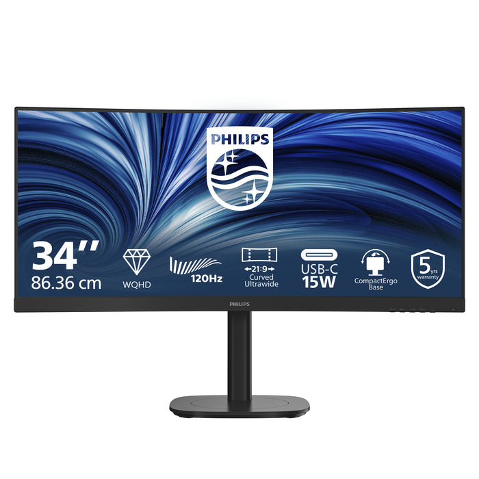 Philips 34B2N3500C/00, 86.4 cm (34"), 3440 x 1440 pixels, Wide Quad HD, LCD, 4 ms, Black