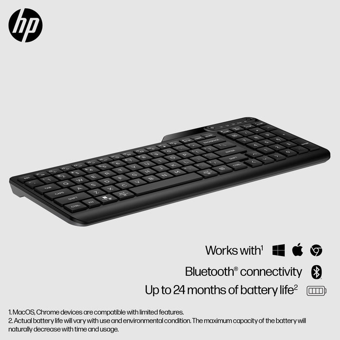 HP 460 Multi-Device Bluetooth Keyboard, Full-size (100%), Wireless, Bluetooth, Plunger key switch, Black