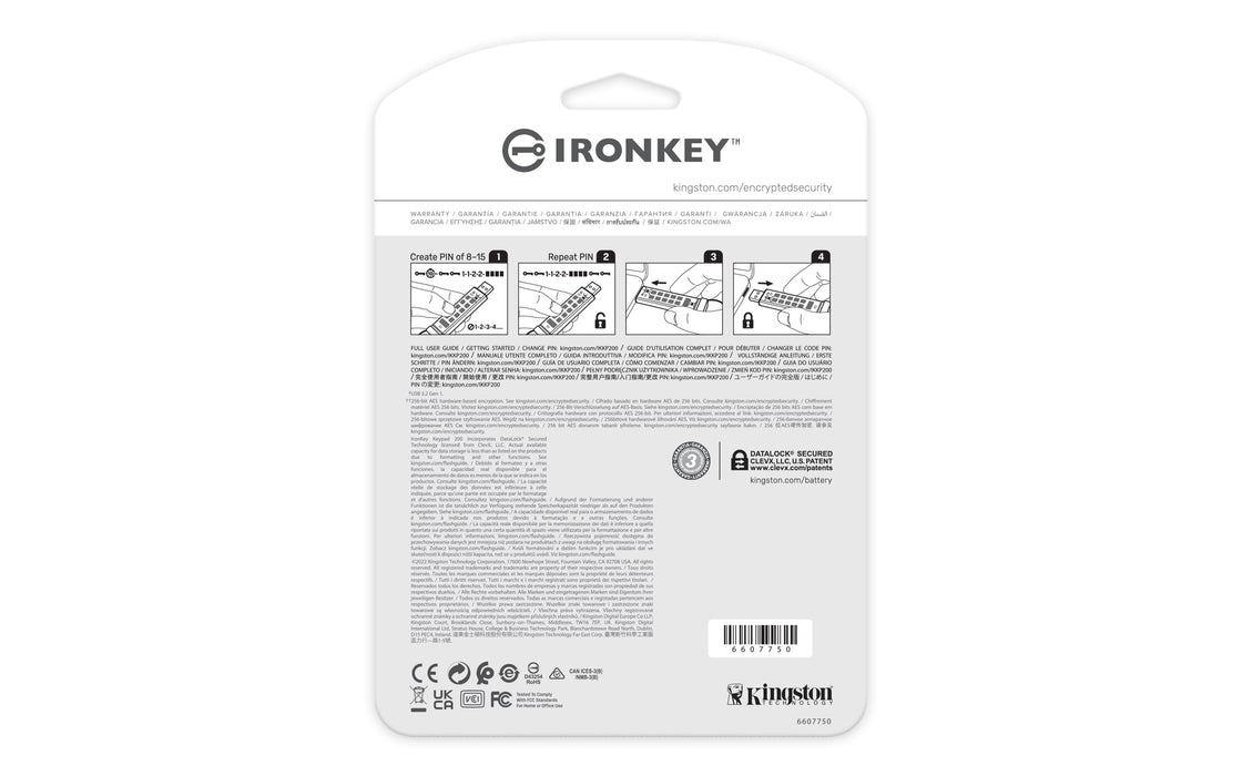 Kingston Technology IronKey 32GB Keypad 200, FIPS 140-3 Lvl 3 AES-256 Hardware Encrypted, 32 GB, USB Type-A, 3.2 Gen 1 (3.1 Gen 1), 145 MB/s, Sleeve, Blue