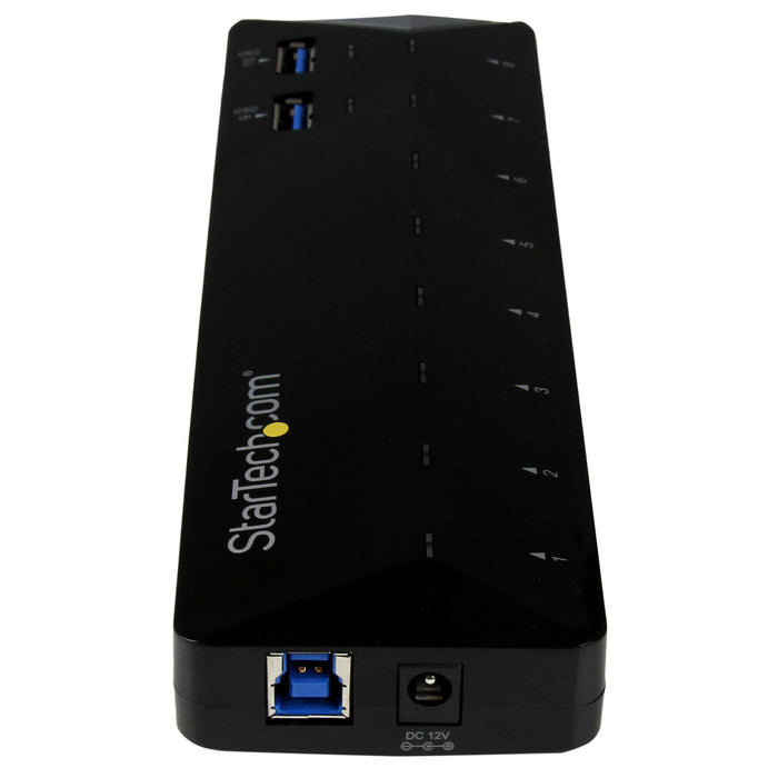 StarTech.com 10-Port USB 3.0 Hub with Charge and Sync Ports - 5Gbps - 2 x 1.5A Ports, USB 3.2 Gen 1 (3.1 Gen 1) Type-B, USB 3.2 Gen 1 (3.1 Gen 1) Type-A, 5000 Mbit/s, Black, Plastic, Status