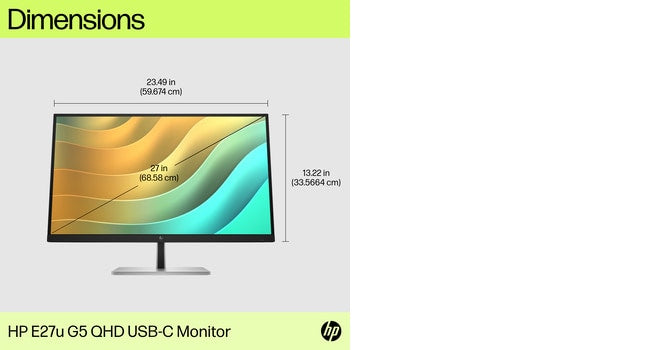 HP E27u G5 QHD USB-C Monitor, sRGB, 99%, 613.4 mm, 168.5 mm, 544.7 mm, 7.2 kg