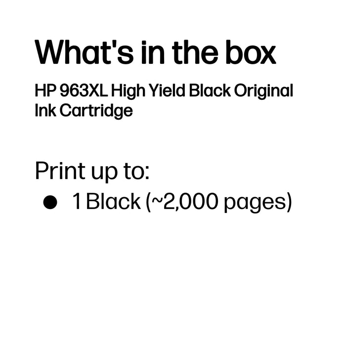 HP 963XL High Yield Black Original Ink Cartridge, High (XL) Yield, Black, Pigment-based ink, 47.86 ml, 1 pc(s), 2000 pages