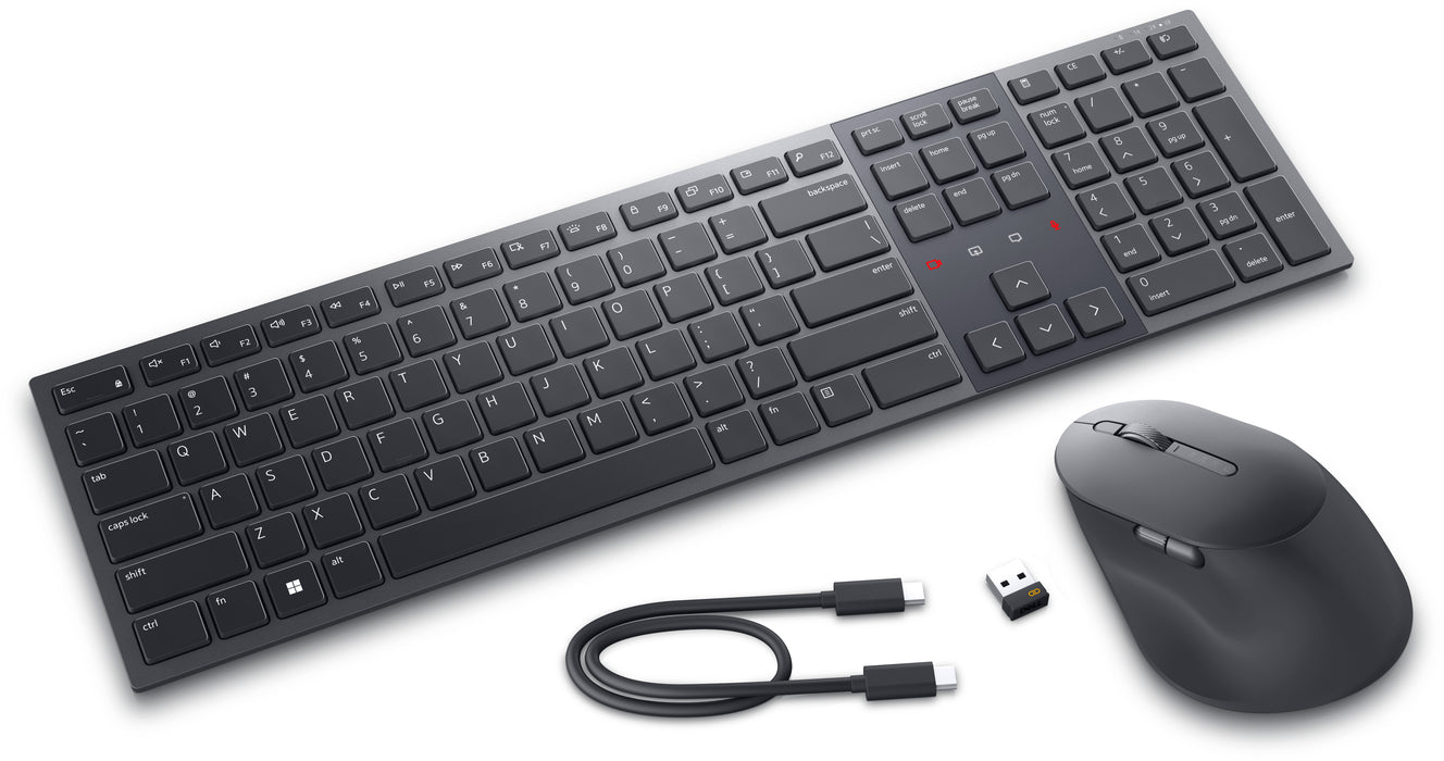 DELL Pro Premium Collaboration Keyboard and Mouse - KM900 - UK (QWERTY), Wireless, RF Wireless + Bluetooth, Scissor key switch, QWERTY, Graphite, Mouse included