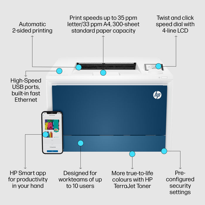 HP Color LaserJet Pro LaserJet Pro 4202dn Color Printer, Ethernet Only; Duplex, Laser, Colour, 600 x 600 DPI, A4, 33 ppm, Duplex printing