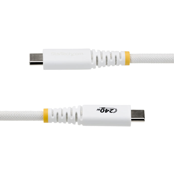 StarTech.com 2m (6ft) USB-C Charging Cable, Durable and Ultra-Flexible, 240W (5A) PD EPR, USB 2.0 Laptop Charger Cable, USB-IF Certified, Rugged USB-C Charging Cord - White, 2 m, USB C, USB C, USB 2.0, 0.48 Gbit/s, White