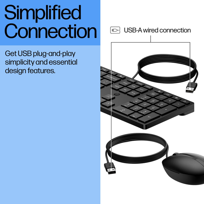 HP Wired Desktop 320MK Mouse and Keyboard, Full-size (100%), Wired, USB, Membrane, Black, Mouse included