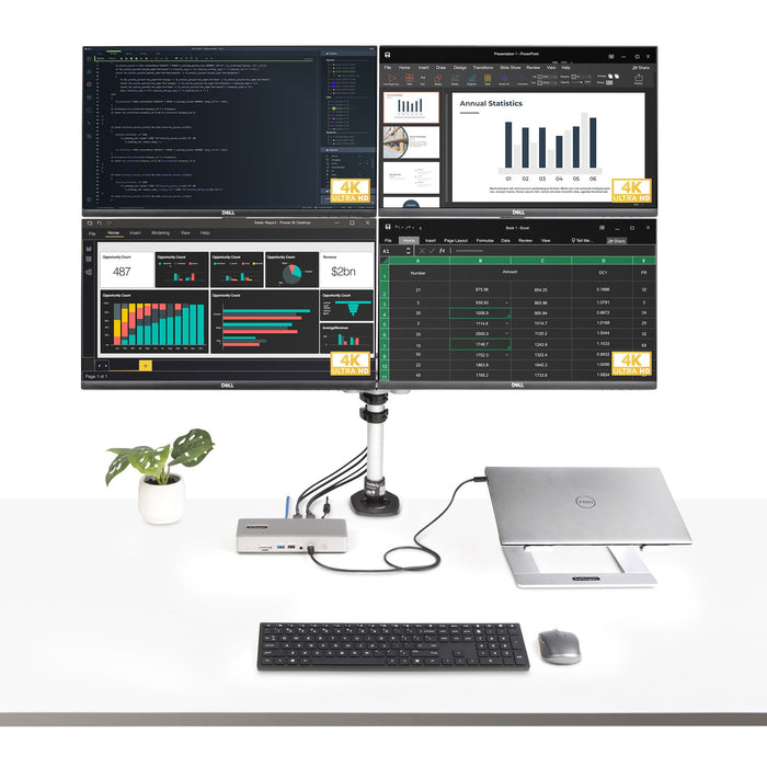 StarTech.com Universal USB4 & Thunderbolt 4 Docking Station, Quad Display on Windows, Dual Display on MacBook, HDMI DP Dock with 100W Laptop Charging, Wired, Thunderbolt 4, 98 W, 3.5 mm, 10,100,1000,2500 Mbit/s, 2.5GBASE-T, 10BASE-T, 100BASE-T, 1000BASE-T