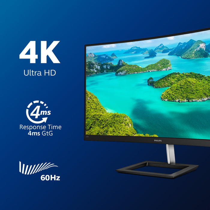 Philips E Line 328E1CA/00, 80 cm (31.5"), 3840 x 2160 pixels, 4K Ultra HD, LCD, 4 ms, Black