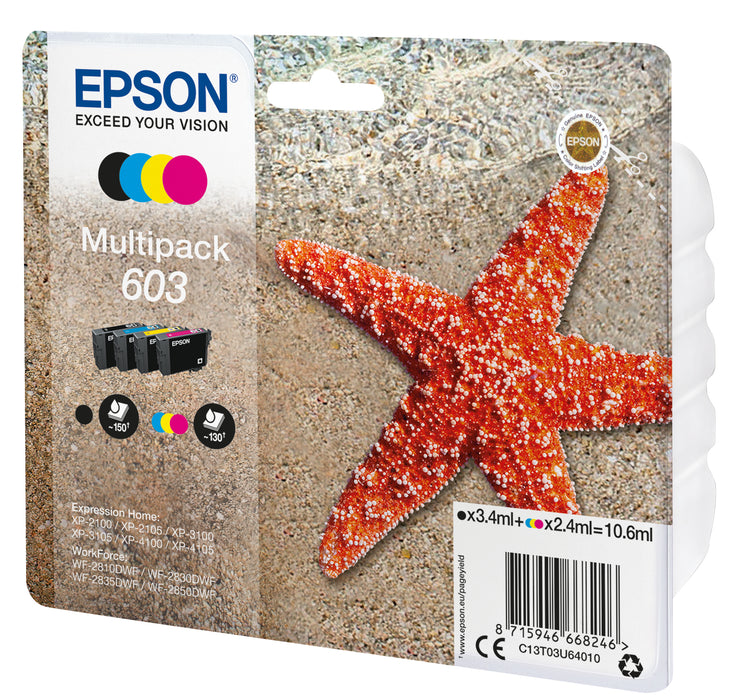 Epson Multipack 4-colours 603 Ink, Standard Yield, Black, Cyan, Magenta, Yellow, 3.4 ml, 2.4 ml, 1 pc(s), 150 pages