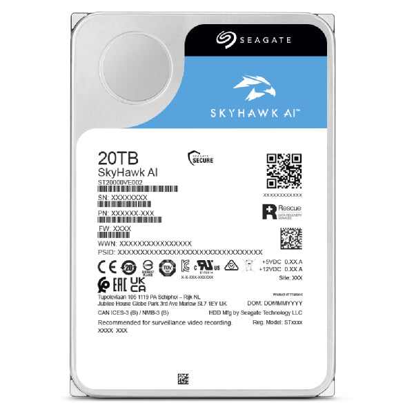 Seagate SkyHawk AI, 20 TB, 7200 RPM, 512 MB, 3.5", Serial ATA III