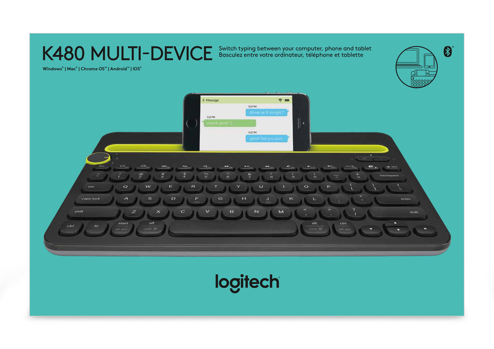 Logitech Bluetooth Multi-Device Keyboard K480, Mini, Bluetooth, AZERTY, Black