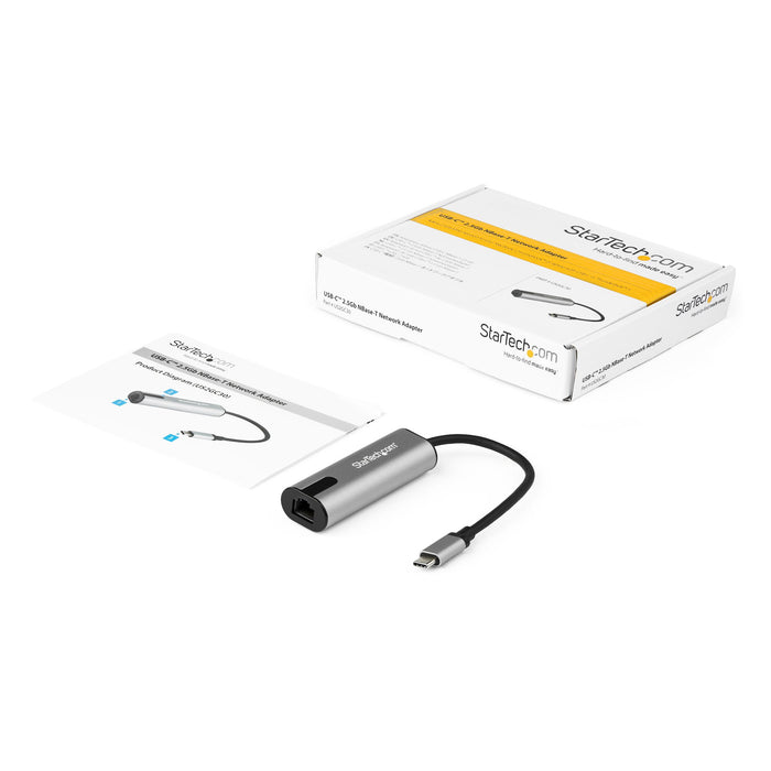 StarTech.com 2.5GbE USB C to Ethernet Adapter NBASE-T NIC - USB 3.0 Type C 2.5/1 Gigabit/100 Mbps Multi Speed Network/ USB 3.1 Laptop to RJ45/LAN Thunderbolt 3 Compatible/MacBook Pro Surface, Wired, USB Type-C, Ethernet, 5000 Mbit/s, Black, Grey