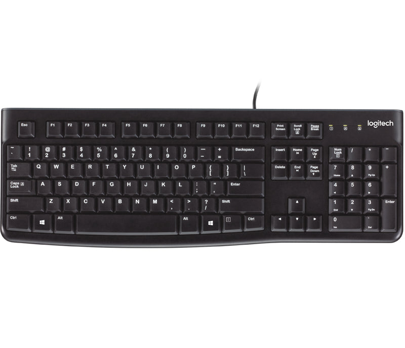 Logitech K120 Corded Keyboard, Full-size (100%), Wired, USB, QWERTY, Black