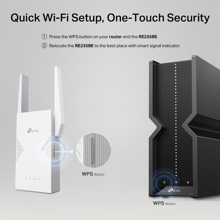 Dual-Band Wi-Fi 7 Range Extender, 2.5 Gbps LAN Port, 2.8 Gbps, 100-240V, 50/60Hz, 0.3A, 15W, 0 - 40℃, White, 97 × 46 × 158 mm