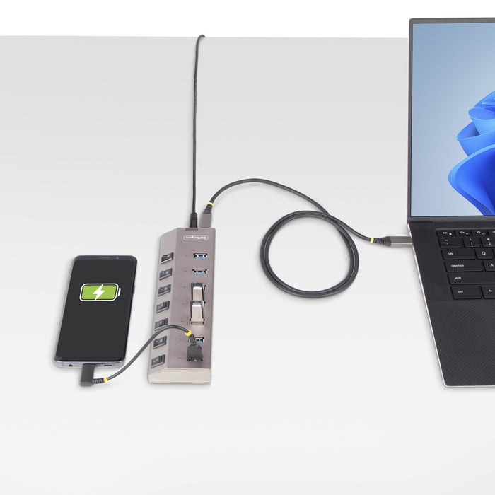 StarTech 7 Port Self-Powered USB C Hub with Individual On/Off Switches, USB 3.0 (5Gbps) Expansion Hub with Power Supply, Desktop Laptop USB-C to USB-A Splitter