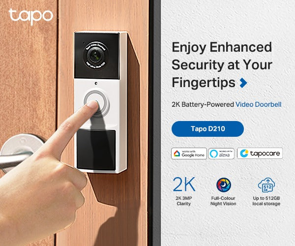 TP-Link Tapo Video Doorbell Camera, Black, White, IP65, 150°, IR, Wall, Tapo Care Cloud Storage Services