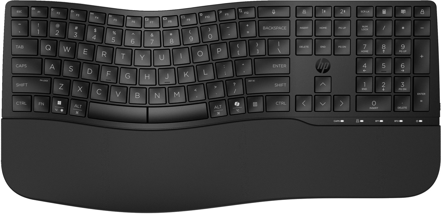 HP 685 Comfort Dual-Mode Keyboard, Full-size (100%), Wireless, RF Wireless + Bluetooth, Membrane, Black