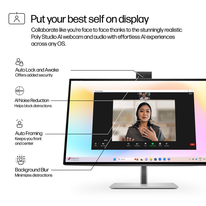 HP Series 7 Pro 27 inch 4K Conferencing Monitor - 727pm, 68.6 cm (27"), 4K Ultra HD, LCD, 5 ms