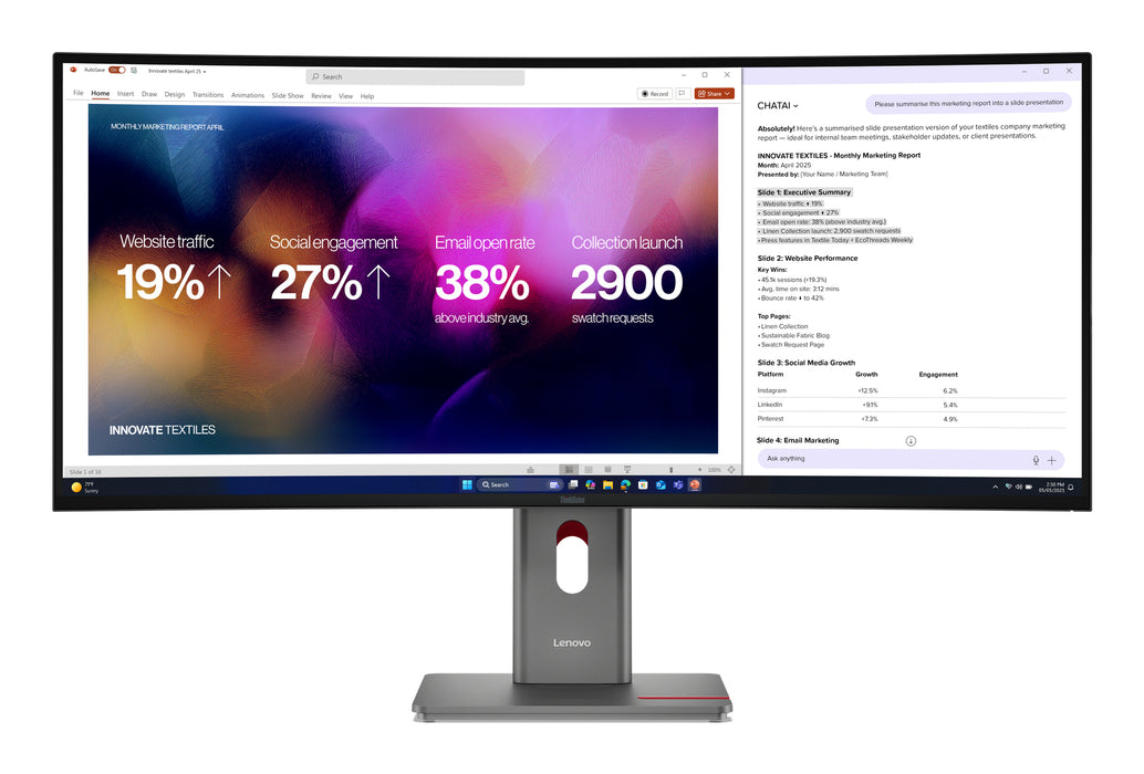 Lenovo ThinkVision P40WD-40 Monitor, 100.8 cm (39.7"), 5120 x 2160 pixels, WUHD, LCD, 6 ms, Black
