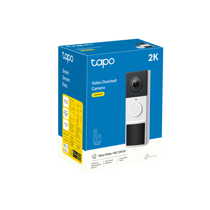 TP-Link Tapo Video Doorbell Camera, Black, White, IP65, 150°, IR, Wall, Tapo Care Cloud Storage Services