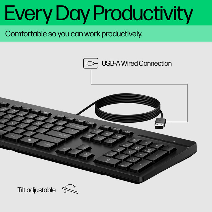 HP 125 Wired Keyboard, Black
