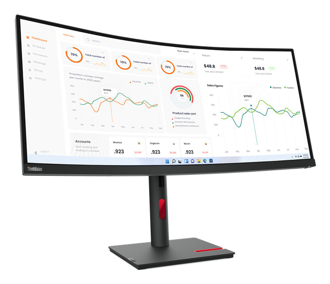 Lenovo ThinkVision T34w-30, 86.4 cm (34"), 3440 x 1440 pixels, Wide Quad HD, LED, 6 ms, Black