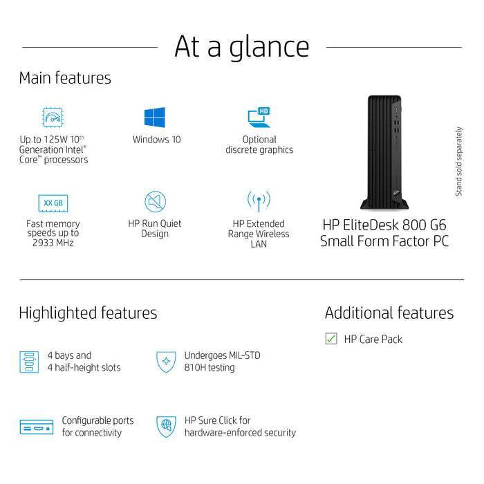 HP EliteDesk 800 G6, 3.1 GHz, Intel® Core™ i5, i5-10500, 16 GB, 256 GB, Windows 10 Pro