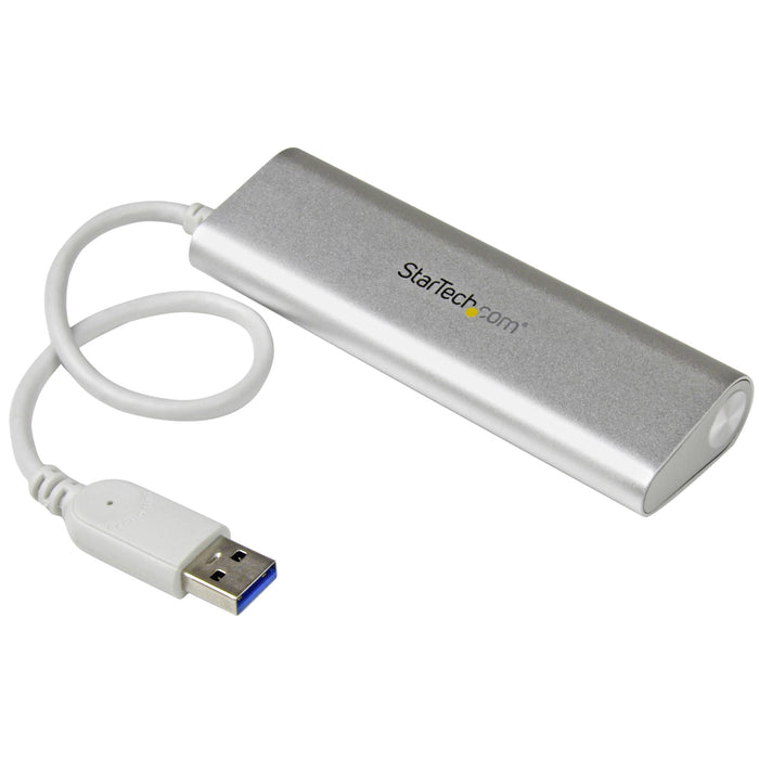 StarTech.com 4-Port USB Hub, USB A to 4x USB-A Ports, USB 5Gbps, Rugged Design, Bus-Powered, Portable Laptop USB 3.0 Hub, USB 3.2 Gen 1 (3.1 Gen 1) Type-A, USB 3.2 Gen 1 (3.1 Gen 1) Type-A, 5000 Mbit/s, Silver, White, Aluminium, Plastic, Power