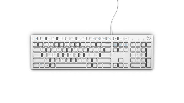 DELL Wired Keyboard - KB216 - UK (QWERTY) - White, Full-size (100%), Wired, USB, QWERTY, White