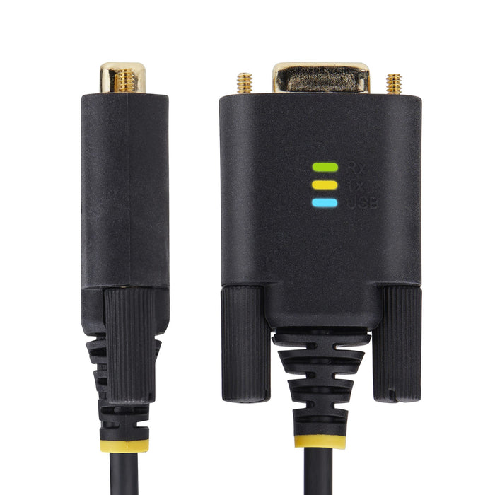 StarTech.com 3.3ft (1m) USB to Serial Adapter Cable, COM Retention, Interchangeable Screws/Nuts, USB-A to DB9 RS232, FTDI IC, ESD Protection, Windows/macOS/Linux, Black, 1 m, USB Type-A, RS-232, Male, Male