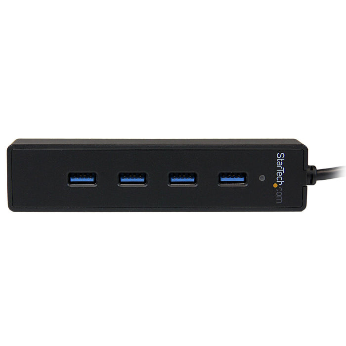 StarTech.com 4 Port Portable SuperSpeed USB 3.0 Hub with Built-in Cable - 5Gbps, USB 3.2 Gen 1 (3.1 Gen 1) Type-A, USB 3.2 Gen 1 (3.1 Gen 1) Type-A, 5000 Mbit/s, Black, Plastic, Power