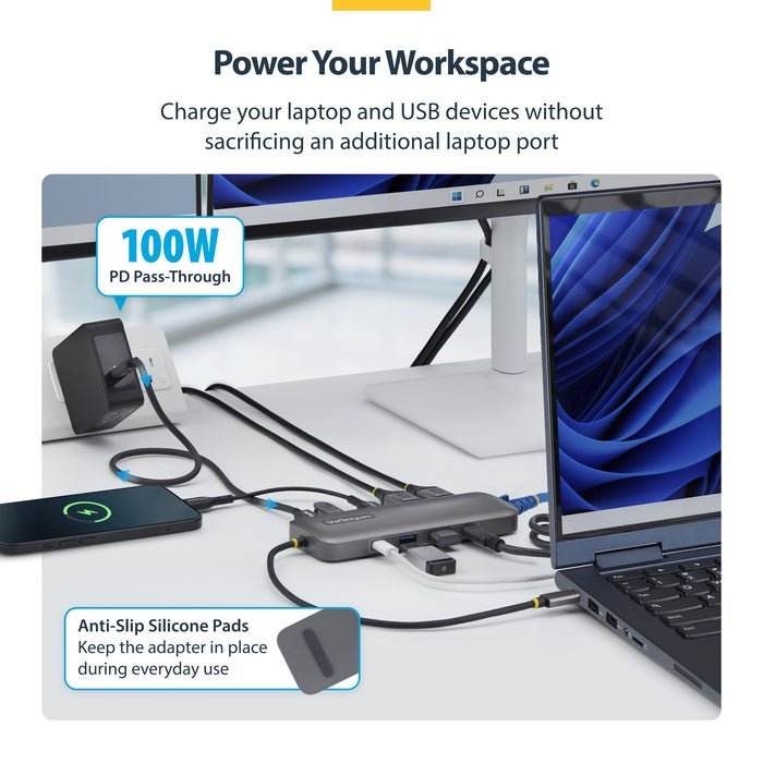 StarTech.com 10-in-1 USB-C to Dual-DisplayPort Multiport Adapter, 100W Power Delivery Charging, 2x 4K 60Hz, 5-Port 5Gbps Hub, Gigabit Ethernet, Type-C Mini Dock, Wired, USB 3.2 Gen 1 (3.1 Gen 1) Type-C, 100 W, 10,100,1000 Mbit/s, Grey, 5 Gbit/s