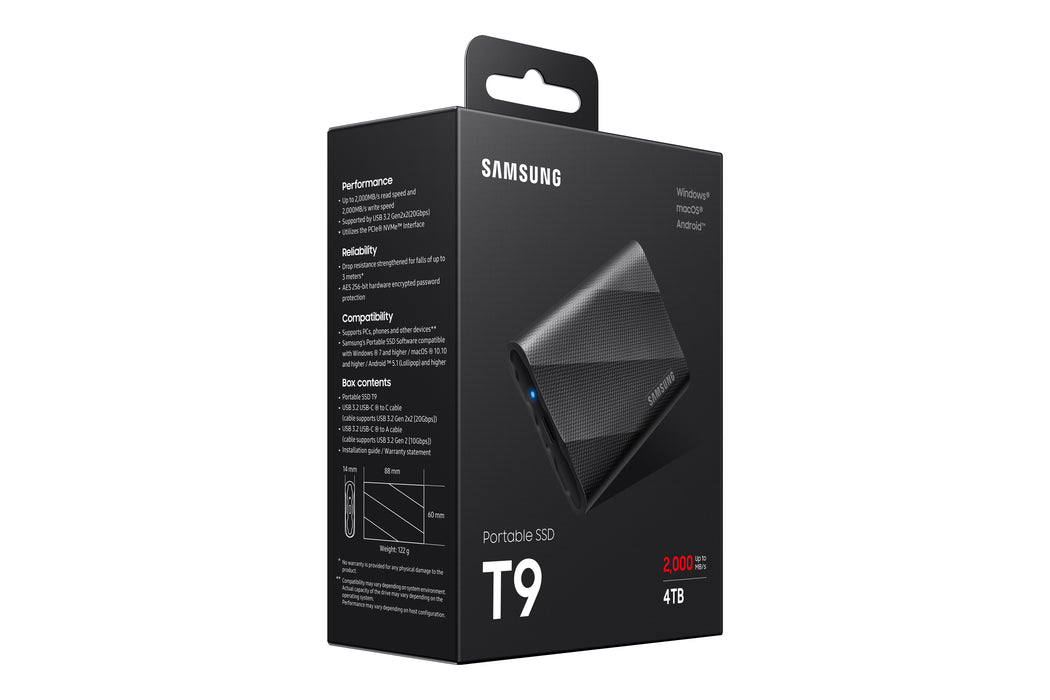 Samsung MU-PG4T0B, 4 TB, USB Type-C, USB 3.2 Gen 2x2, 2000 MB/s, Password protection, Black