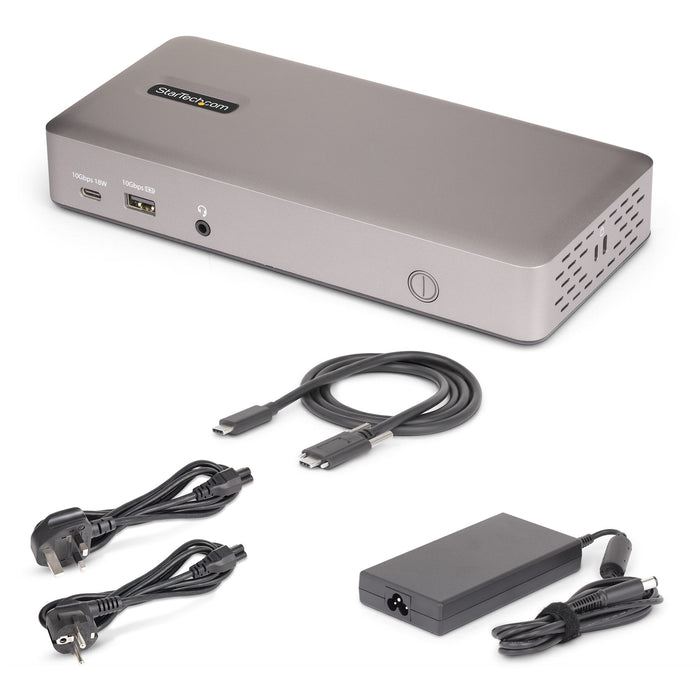 StarTech.com Triple-Monitor USB4 Docking Station, 4K 60Hz HDMI or DisplayPort, 100W Laptop Charging, 2.5GbE, USB-C Multi-Monitor Dock, Driverless, Wired, USB4, 3.5 mm, 10,100,1000,2500 Mbit/s, Grey, 40 Gbit/s