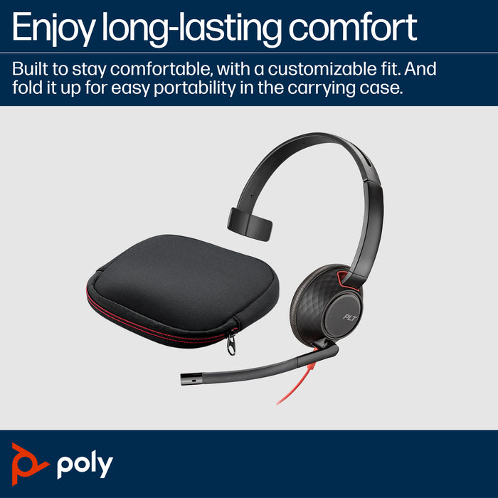 HP Poly Blackwire 5210 Monaural USB-C Headset +3.5mm Plug +USB-C/A Adapter, Wired, Office/Call center, 125.4 g, Headset, Black