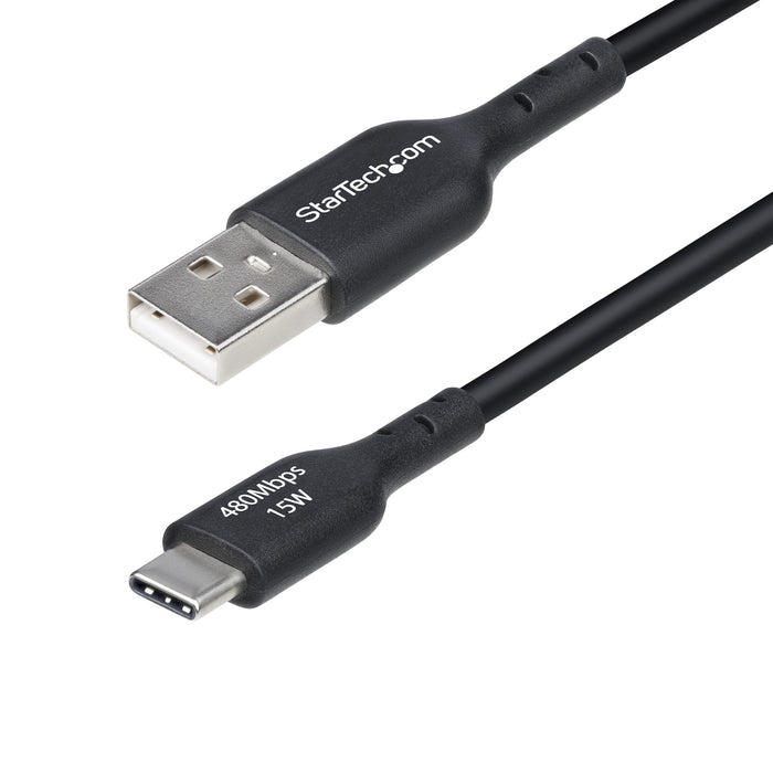 StarTech.com 6.6ft (2m) USB-A to USB-C Charging Cable, Charge & Sync, 3A, USB 2.0, TPE Jacket - Black USB Charging Cord, 2 m, USB A, USB C, USB 2.0, 0.48 Gbit/s, Black