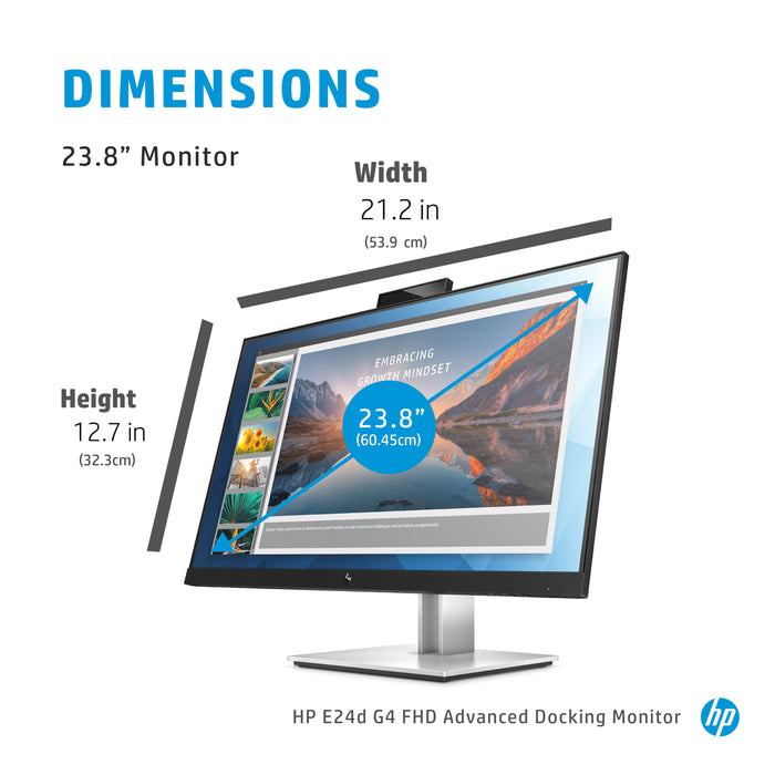HP E24d G4 FHD USB-C Docking Monitor, 60.5 cm (23.8"), 1920 x 1080 pixels, Full HD, LED, 5 ms, Black, Silver