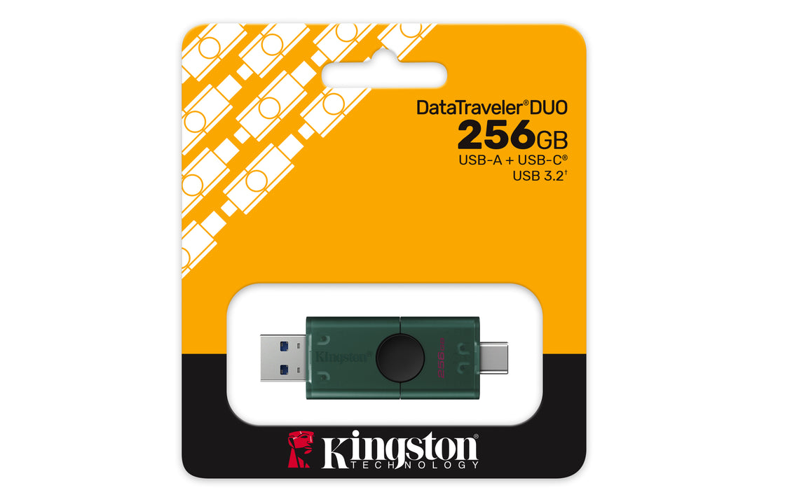 Kingston Technology DataTraveler 256GB USB-A + USB-C 3.2 Gen 1 DuoG2, 256 GB, USB Type-A / USB Type-C, 3.2 Gen 1 (3.1 Gen 1), Other, 10 g, Black, Green