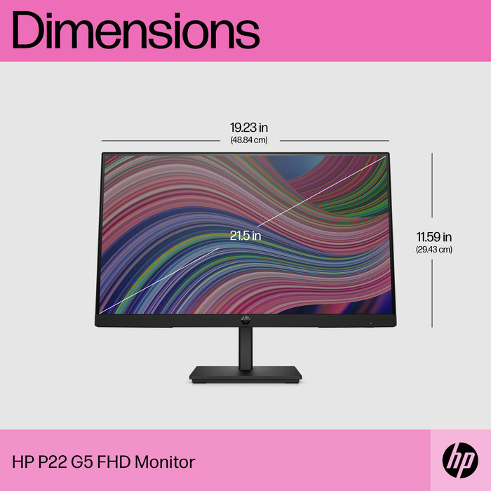 HP P22 G5 FHD Monitor, 54.6 cm (21.5"), 1920 x 1080 pixels, Full HD, LCD, 5 ms, Black