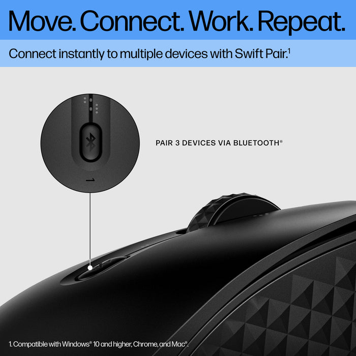 HP 425 Programmable Bluetooth Mouse, Ambidextrous, Bluetooth, 4000 DPI, Black