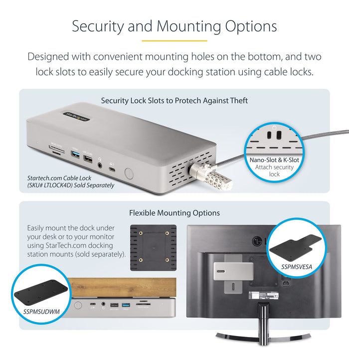 StarTech.com Universal USB4 & Thunderbolt 4 Docking Station, Quad Display on Windows, Dual Display on MacBook, HDMI DP Dock with 100W Laptop Charging, Wired, Thunderbolt 4, 98 W, 3.5 mm, 10,100,1000,2500 Mbit/s, 2.5GBASE-T, 10BASE-T, 100BASE-T, 1000BASE-T