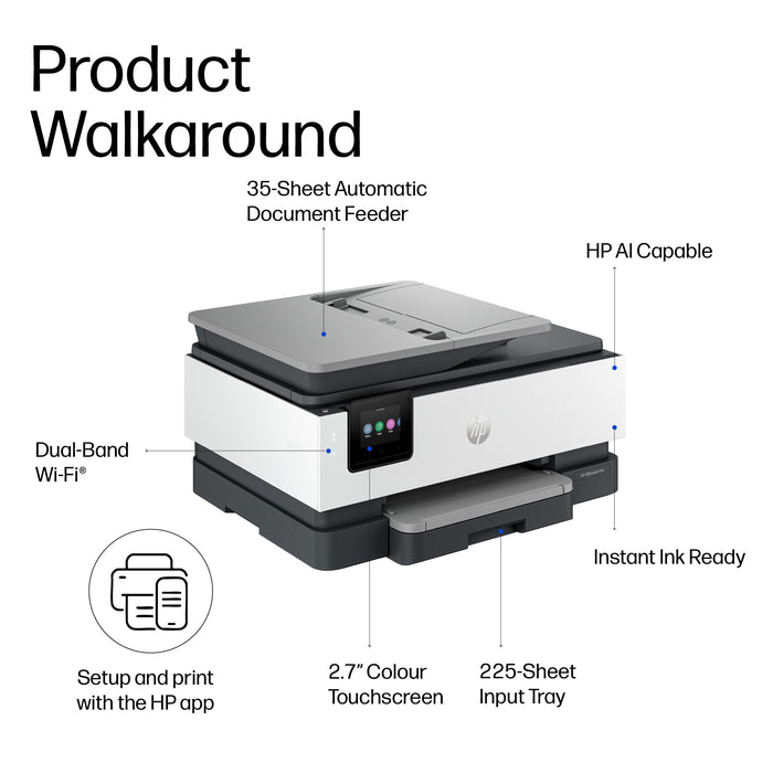 HP OfficeJet Pro 8135e Wireless All-in-One Color Printer, Instant Ink; Two-sided printing, Thermal inkjet, Colour printing, 4800 x 1200 DPI, A4, Direct printing, Blue