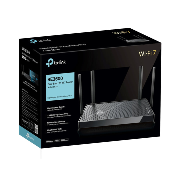 TP-Link Archer BE230, Wi-Fi 7 (802.11be), Dual-band (2.4 GHz / 5 GHz), Ethernet LAN, Black, Tabletop router