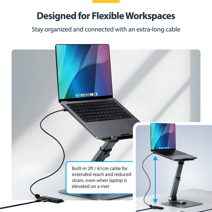 StarTech USB-C 4-Port Hub, SuperSpeed 5Gbps, 4 × USB-A Adapter, Bus-Powered Portable Hub with Extra Long 2 ft Cable, Plug-and-Play for MacBook, Dell, Chromebook, PC & Peripheral Devices